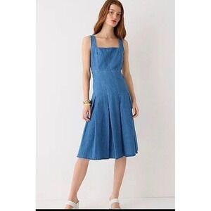 New J. Crew Denim Pleated Picnic Dress Cottagecore Size 8